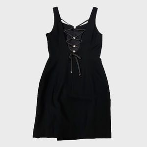 Vintage 90s Lillie Rubin Black Crystal Embellished Lace Up Back Dress Size 10